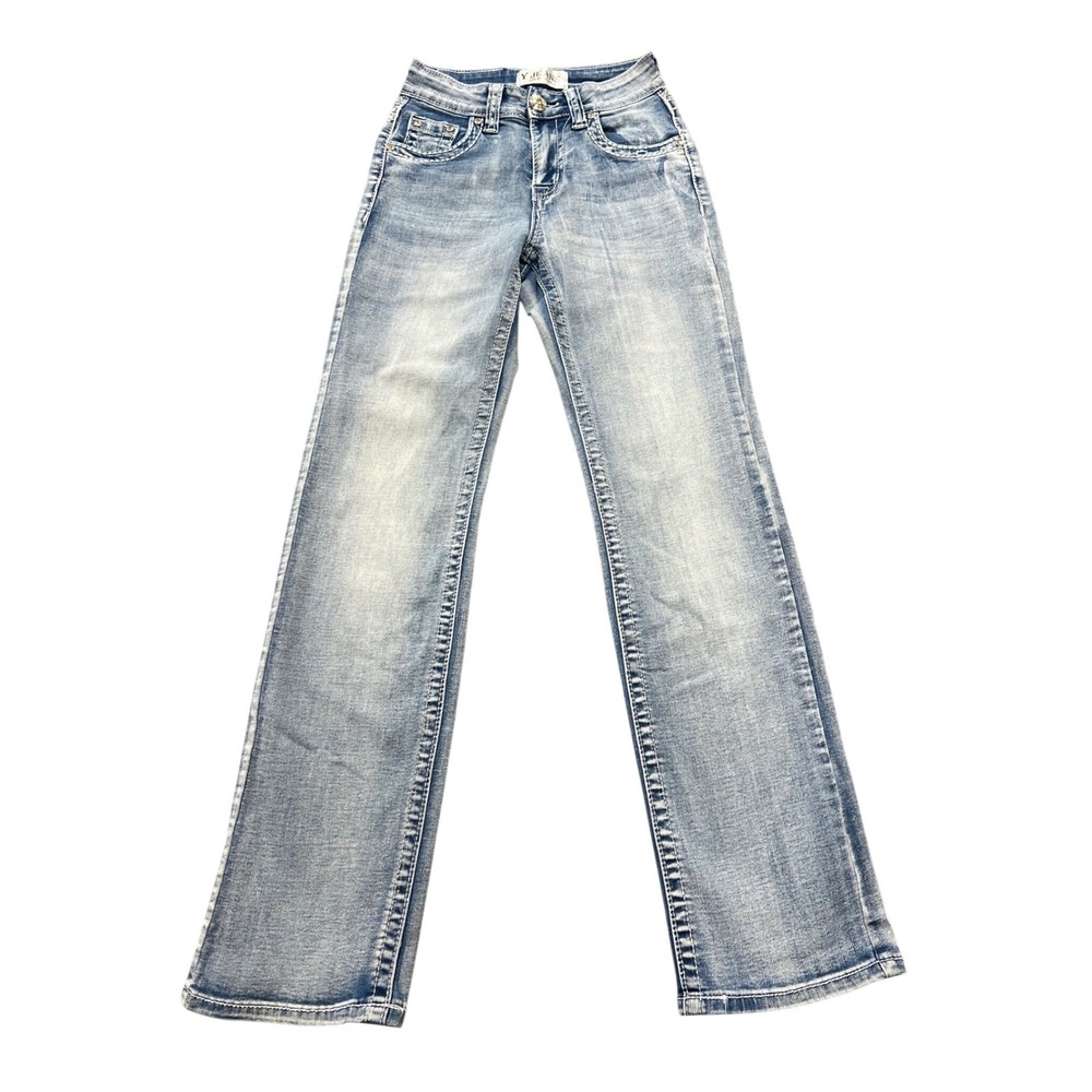 Y‎ Jeans Los Angeles Women 0 Light Wash Embroidered Rhinestone Straight Jeans